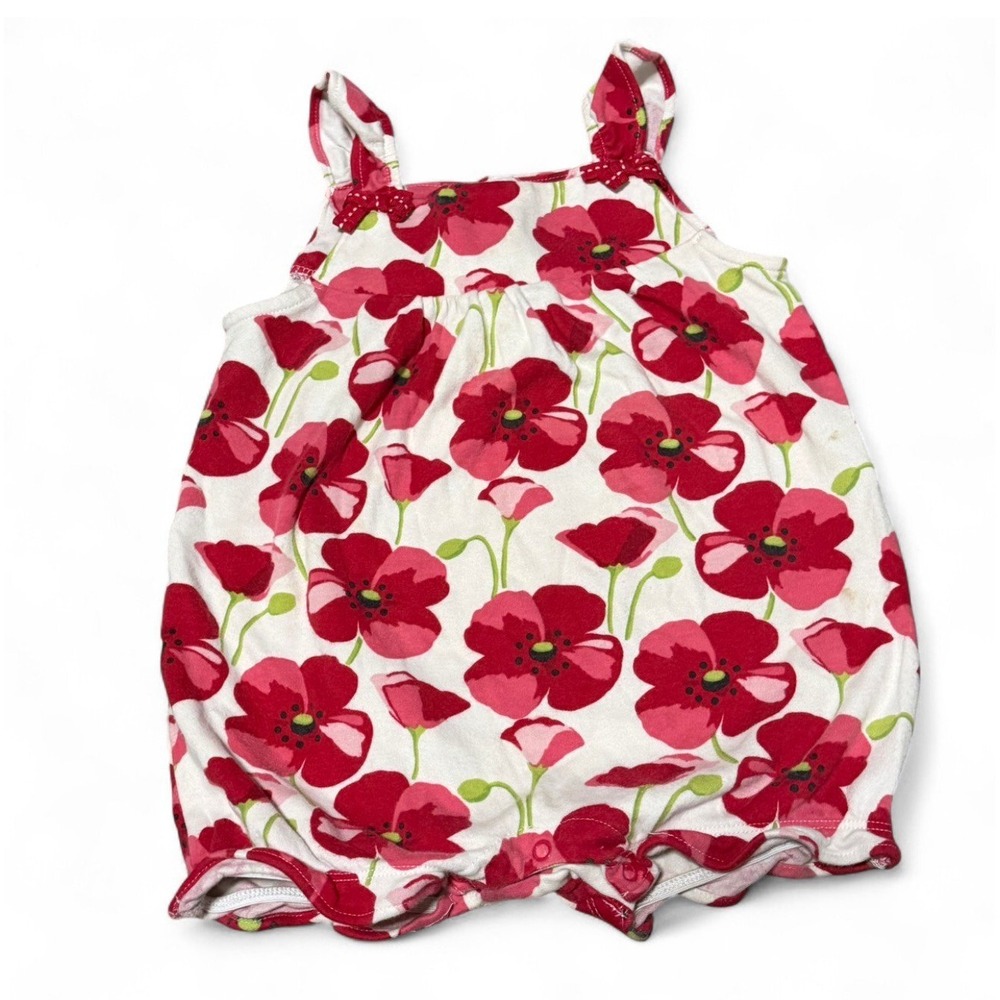 Gymboree Baby Girls 12-18M Poppy Floral Romper Red Pink Cotton Summer Y2K